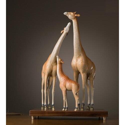 20.4inches Chinese Art Deco Brass painted Africa steppe giraffe Deer Family sculpture Decoration Home Furnishings Gift Statue
