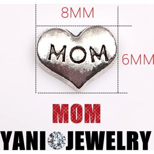 F752 Silver heart MOM floating charms for living memory glass floating locket charms DIY jewelry 20pcs/lot