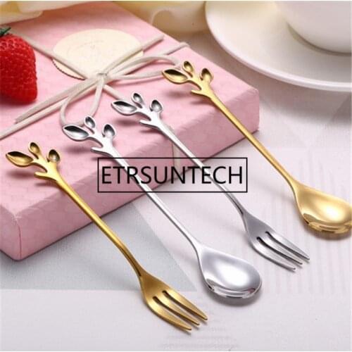 200pcs Stainless Steel Vintage Branch Shape Coffee Spoon Cake Forks Ice Cream Tea Coffee Spoon Dessert Spoon Dinnerware