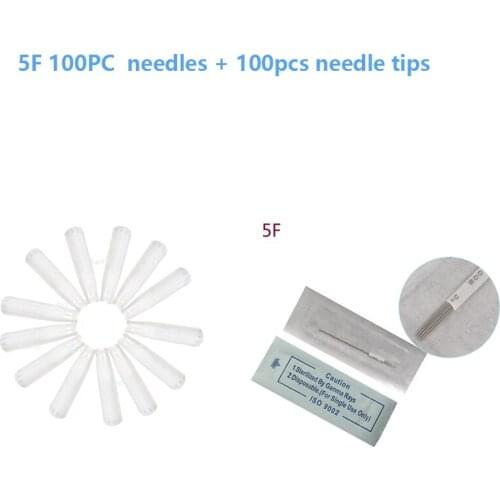 5F (Needles +Tips Each 100pcs ) Professional Permanent Makeup Machine Needles Caps Tattoo Needles For Eyebrow Lips