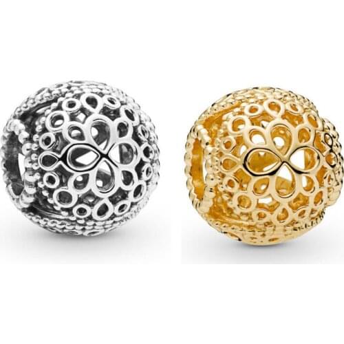 Openwork Flower Silver & Golden Shine Beads for Jewelry Making Spring DIY Silver 925 Jewelry Charm Beads for Women Bracelets