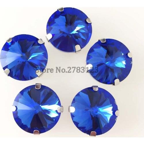 All size 20pcs/bag light blue round shape High-quality Glass Crystal sewing on rhinestones with Silver claw for Clothes Dresses