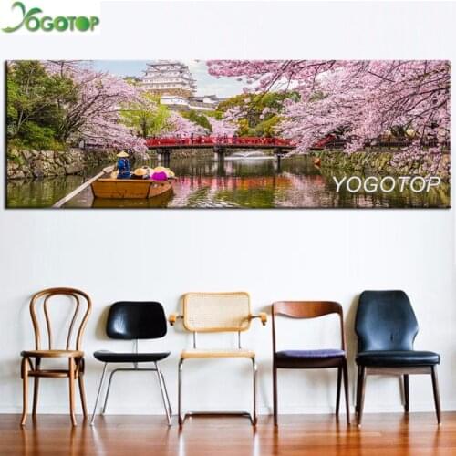 Large Diy diamond painting Spring Sakura Japan Osaka Castle 5D full Drill mosaic Diamant embroidery cherry blossom trees YY2380