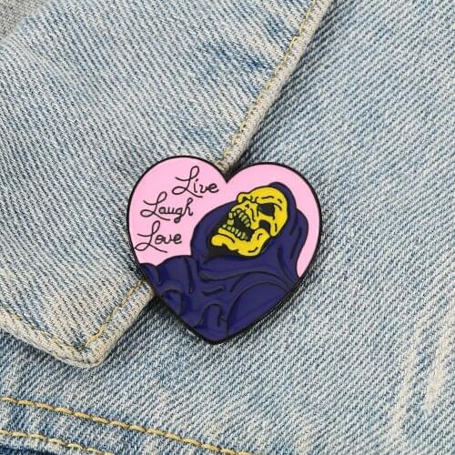 Halloween Gothic Skull Brooch Purple Hoodie Death Godfather Dark Skeleton Enamel Pins Heart Shape Lapel Pin Horror Badge Jewelry