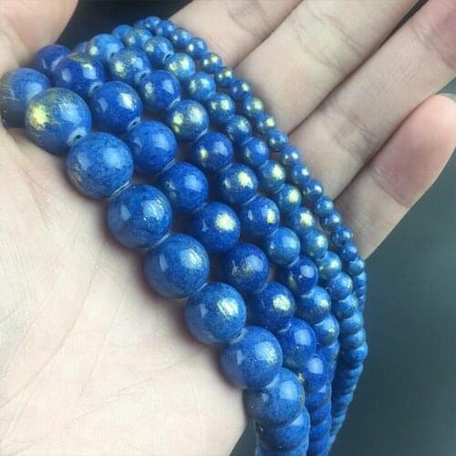 Natural Stone Beads Round Blue Plated Gold Jades Spacer Beads For Jewelry Making DIY Bracelet Accessories 15'' 4/6/8/10/12mm
