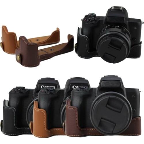 Genuine Leather Half Body Camera Bottom Case Cover For Canon EOS M50 EOSM50 with Battery Openning