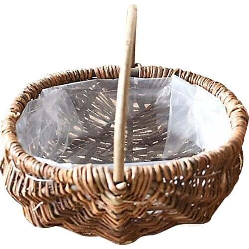 Flower Basket Planter Fruit Classic Planting Rattan Flowerpot Hanging Garden Home Decor Natural Handmade Semicircle Straw