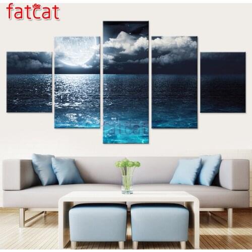FATCAT Moonlight calm sea 5 piece Diy Diamond Painting Cross Stitch full Square Round Drill Diamond Embroidery kits AE2388