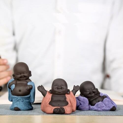 Creative figurine yixing zisha purple clay tea pet small Buddha house decoration on tea table tea play Chinese ornament on sales