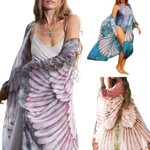 Hirigin Women Summer Beach Cover Up Swimsuit Sun-Proof Cardigan Wing Printed Half Sleeves Open Front Swimsuit Cover for Ladies