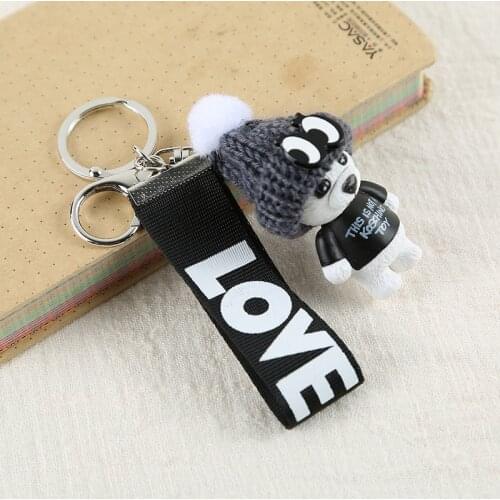 Kawaii Teddy Bear Keychains For Women Men Cute Bear Love Ribbon Keychain Car Key Ring Fashion Bag Charms Pendant Jewelry Gifts