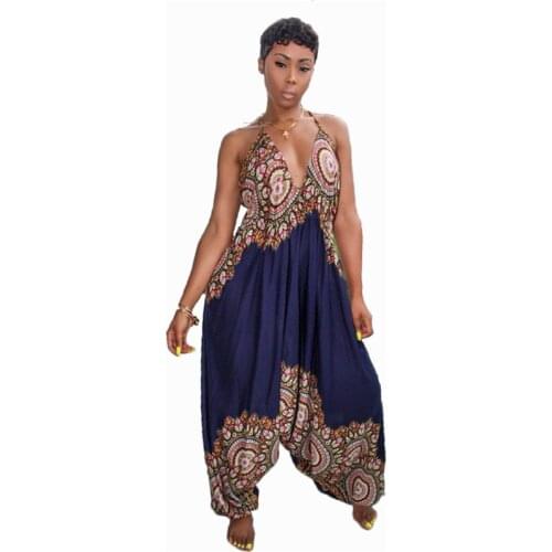 Dashiki Traditional African Print Jumpsuit Women Harem Romper Summer Loose Backless Baggy Jumpsuit Traditional African Attire