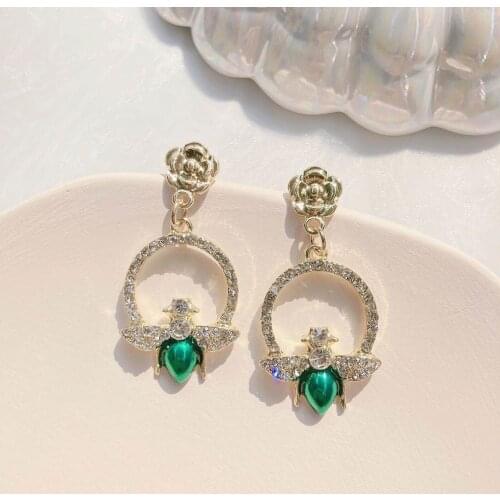 Korea adorn article geometry alloy hollow out 925 silver needle cute little bee bee color ShanZuan earring earrings