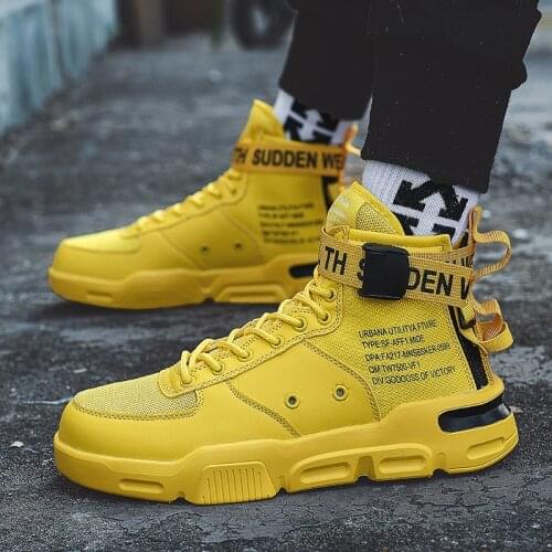 BomKinta Men Vulcanized Shoes Yellow Sneakers For Men Classic Lace-up High Top Stylish Spring Autumn Flat With Casual Shoes Men