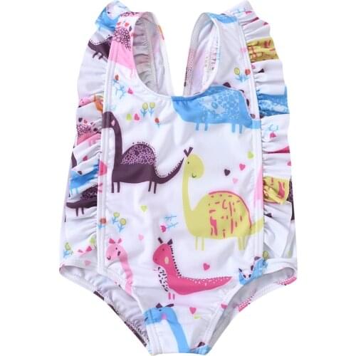 Cartoon Print Baby Girl Swimsuit One-piece Ruffle Children Swimwear Cute Kids Girl Bathing Suit Child Summer Beach Wear