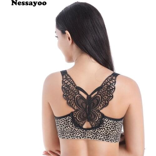 Leopard Front Closure Bra Wireless Beauty Lace Back Bras for Women Plunge Push Up Underwear Sexy Front Closure Push Up Bras 120E