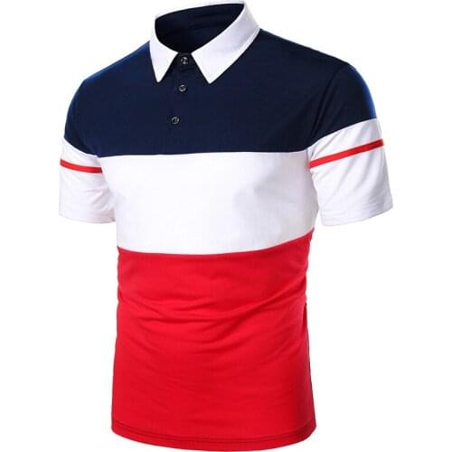 Summer mens short-sleeved POLO shirt fashion three-color stitching high-end design casual mens lapel button top