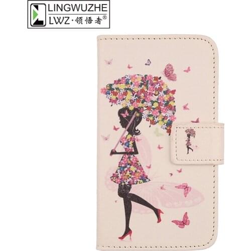 LINGWUZHE Cute painted flip phone protection PU leather Case Cover For Alcatel One Touch Pop Star 5070D 4G 5