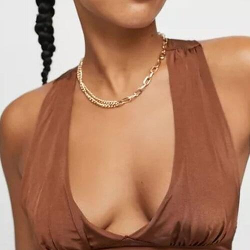 2021 Fashion Simple Style Gold Color Splicing Chunky Curb Link Chain Short Statement Necklace For Women