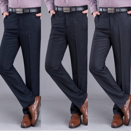 2021 Mens Autumn and Winter Thick Suit Pants Casual High Waist Loose Straight Suit Pants
