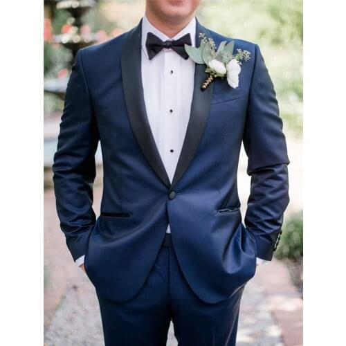 ANNIEBRITNEY Navy 2 Piece Slim Fit Formal Men Suit Wool Custom Groom Wedding Tuxedo 2 Piece High End Prom Wedding Men Suit Set