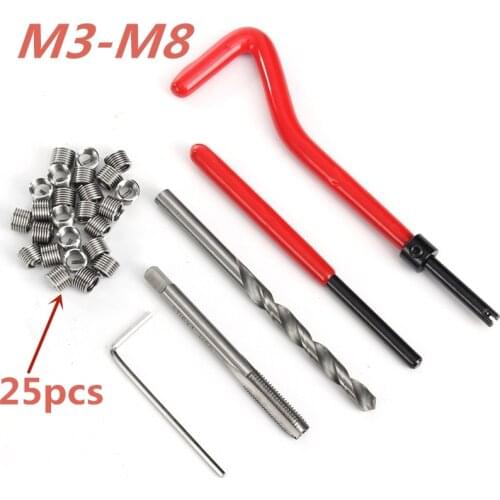 25 Pcs Auto Engine Block Restoring Damaged Thread Repair Tool Kit M3/M4/ M5/ M6/M7/M8 Free Shipping