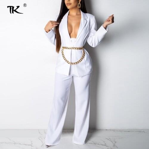 Solid Sexy Womens Suit Set Woman 2 Pieces Bandage Loose Shirts And Straight-leg Pants Female Sets 2021 Fashion Lady Suits