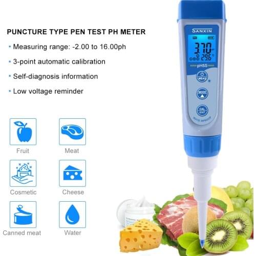 PH5S ph Meter range -2.00~16.00 pH value waterproof pen type digital food pH Tester for cheese and fruit kitchen tool