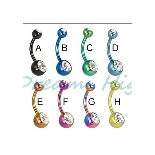Belly Bar Navel Piercing Vacuum Plating Titanium Double Jeweled Belly Ring Body Piercing For Women 100pcs/lot