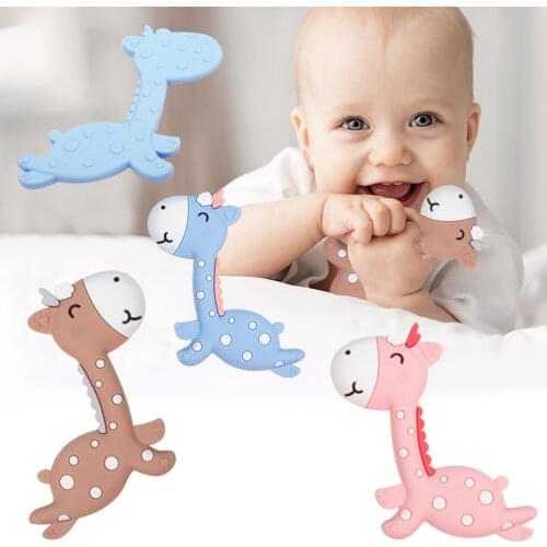 Baby Silicone Teethers BPA Free Rodents Teething Toy Animal Deer Baby Ring Teether Silicone Beads DIY Chain Baby Kids Products