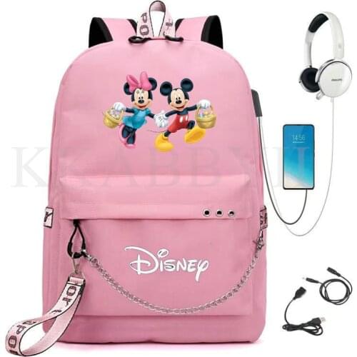 Disney Mickey school backpack Multifunction USB Charging Travel Canvas Student Backpack For Teenagers Boys Girls School Bag