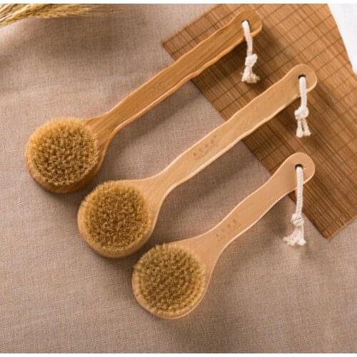 High Quality Round Head Soft Body Bath Shower Bathroom Wood Long Handle Massage Brush For Men Women Unviersal SN3647