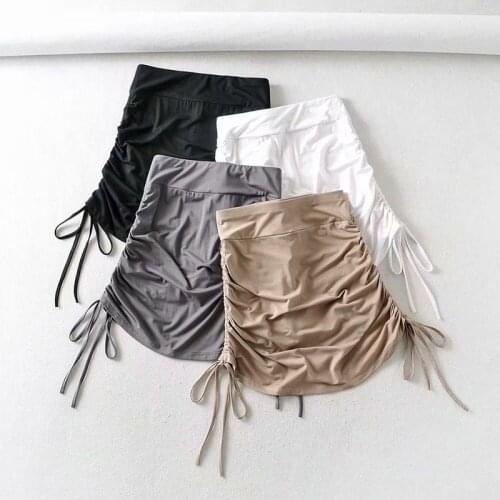 2021 Summer Woman Knitted Skirts Side Drawstring Elastic Female Skirts Sexy Slim Adjustable Package Hip Solid Mini Skirts