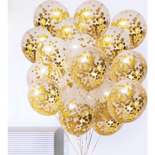 10pcs 12Inch Clear Sequins Balloons with Gold Star Foil Confetti Stuffing Wedding Birthday Party Decoration Helium Ball
