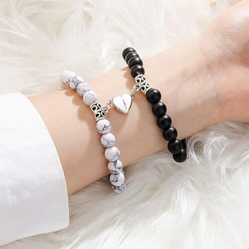 2pcs/set Magnet Bracelets Couple Vintage Matching Braslet Stone Distance Paired Braclet Lovers Jewelry Valentines Day Present