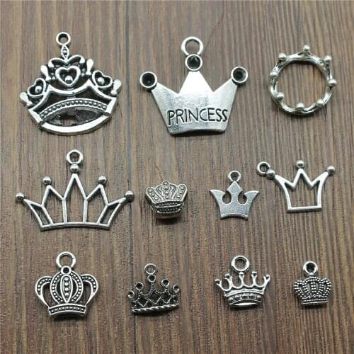 20pcs Crown Charms Antique Silver Color Princess Crown Charms Pendants For Bracelets Imperial Crown Charms Making Jewelry