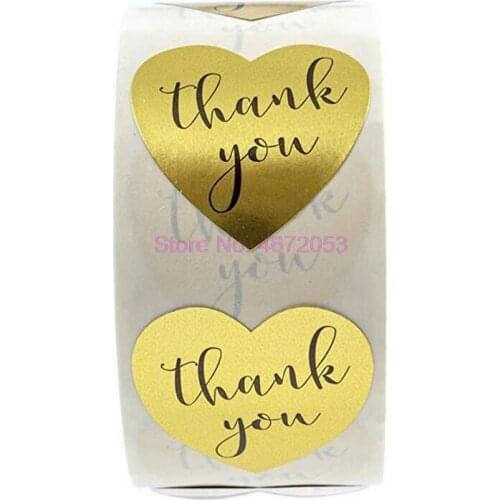 200 rolls heart shape gold thank you Stickers seal labels 500 Labels stickers scrapbooking for Package stationery sticker