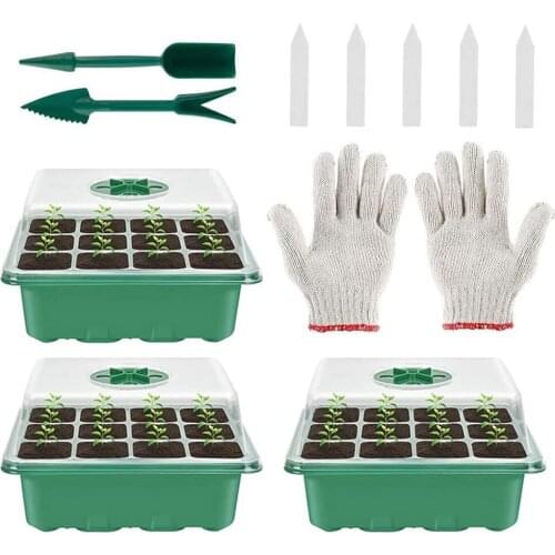 3Pcs Seedling Tray 18x14x10cm Flower PotSprout Plate 12-Cells Nursery Pots Tray With Vent Lids Box For Gardening DIY
