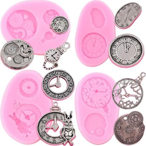 3D Clock Pocket Watch Fondant Silicone Molds Baby Birthday Cupcake Topper Mold Cake Decorating Tools Candy Clay Chocolate Mould