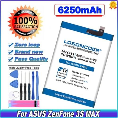 LOSONCOER 6250mAh C11P1614 Battery For Asus ZenFone 3S MAX ZC521TL X00GD Dual SIM TD-LTE ZenFone Pegasus 3S Battery