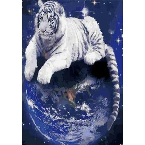 5D DIY Diamond Painting Animal Painting White Tiger Scenery Picture Square/Round Diamond Cross Stitch Decorative Painting WG3123