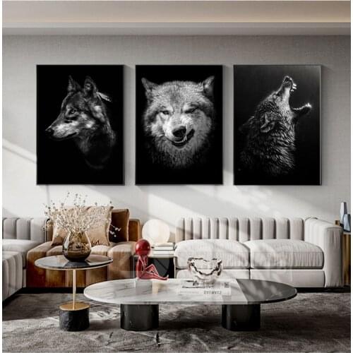 Black and White Wolf Monkey Animals Canvas Poster Wall Art Print Painting Nordic Style Decorative Picture Modern Home Room Decor