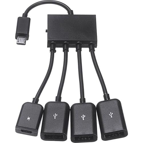 Black 4 Port Micro USB Host OTG Hub Power Adapter Cable Spliter Connector For Android Phone & Tablet PC