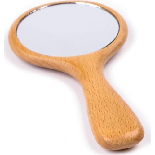Wood Hand Mirror Vintage Portable Compact Makeup Vanity Hand Held Mirror Women Travel