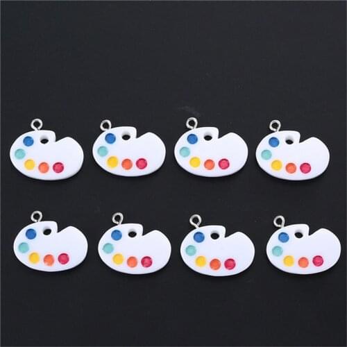 Julie Wang 10PCS Resin Color Palette Charms With Nail Flat Back Pendant Bracelet Earrings Jewelry Making Accessory Decor