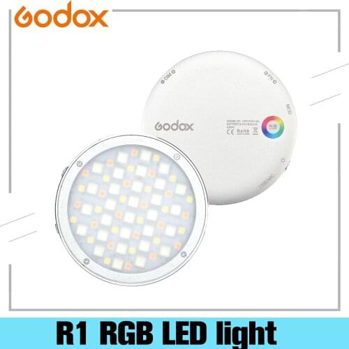 Godox R1 Round RGB Mini Creative Light LED Video Light Fill Light 2500K-8500K CRI 98 For Video Recording Microfilms Still Life