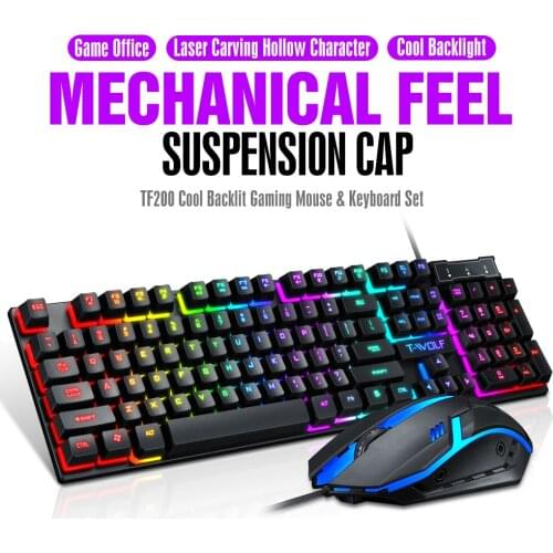 Keyboard Mouse Combo TF200 Rainbow Backlight Usb Ergonomic Gaming Keyboard and Mouse Set for Laptop Keyboard and Mouse Set