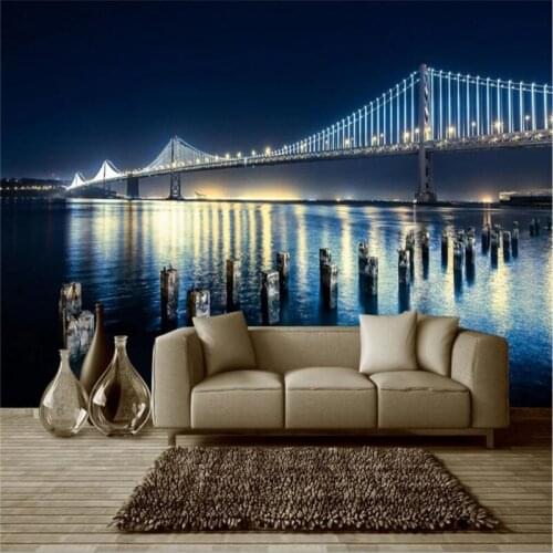 Customized wallpaper beautiful city night view Yangtze River Bridge background wall decoration - high-grade waterproof material