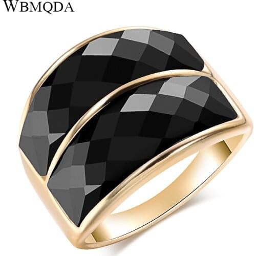 Wbmqda Hot Black Stone Ring For Women Luxury Gold Color Engagement Party Big Rings Fashion Jewelry Best Gift