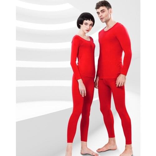 ZJX Winter Couple Thermal Underwear Set Red Women Soft Cotton Long Johns Keep Warm Suit Men Inner Wear Clothing Thermo Underwear
